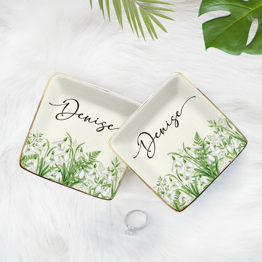 Personalised Birth Flower Trinket Dish_ Custom Birth Month Flower Trinket Dish, Wedding Bridesmaid Gift, Wildflower Ring Holder, Best Friend