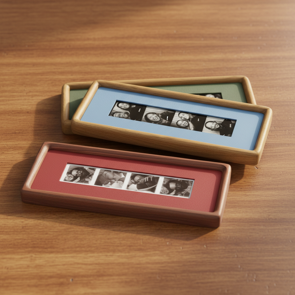 Photobooth Frame for Photo Strip Prints: Elongated Solid Wood Picture Frame with Coloured Mount, Ready to Hang for photoautomat print 2