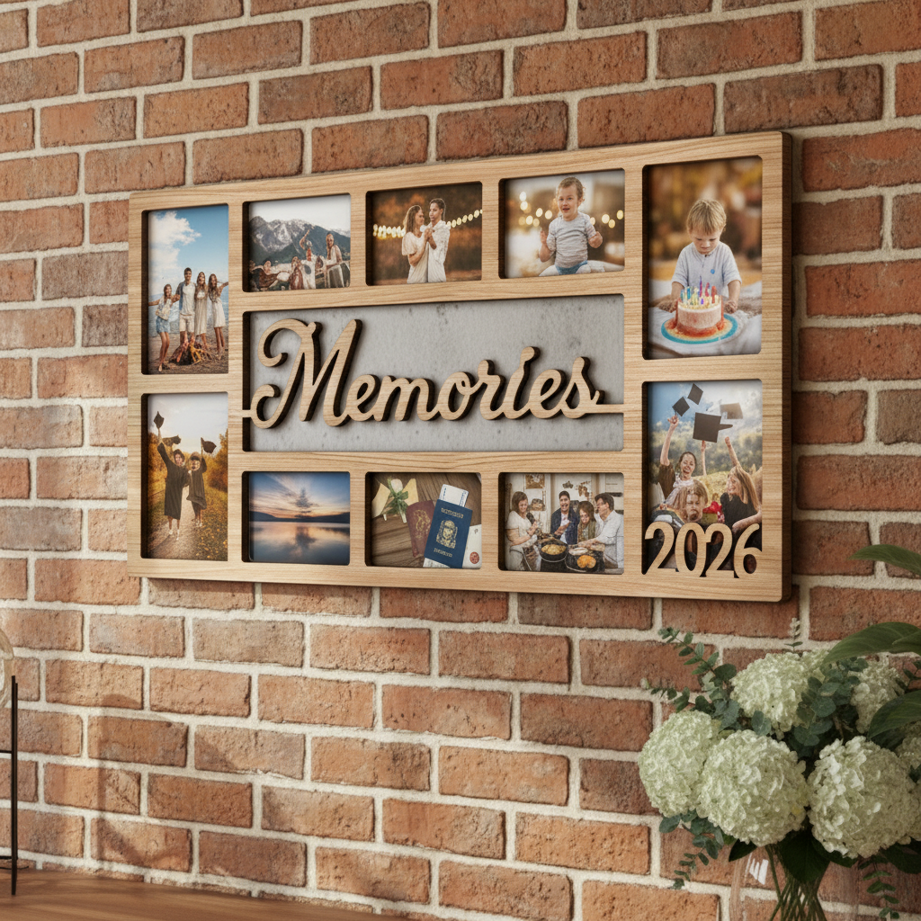Custom MEMORIES Photo Frame – Personalized Wooden Collage Picture Display for Tabletop or Wall, Ideal Gift for Any Special Moment