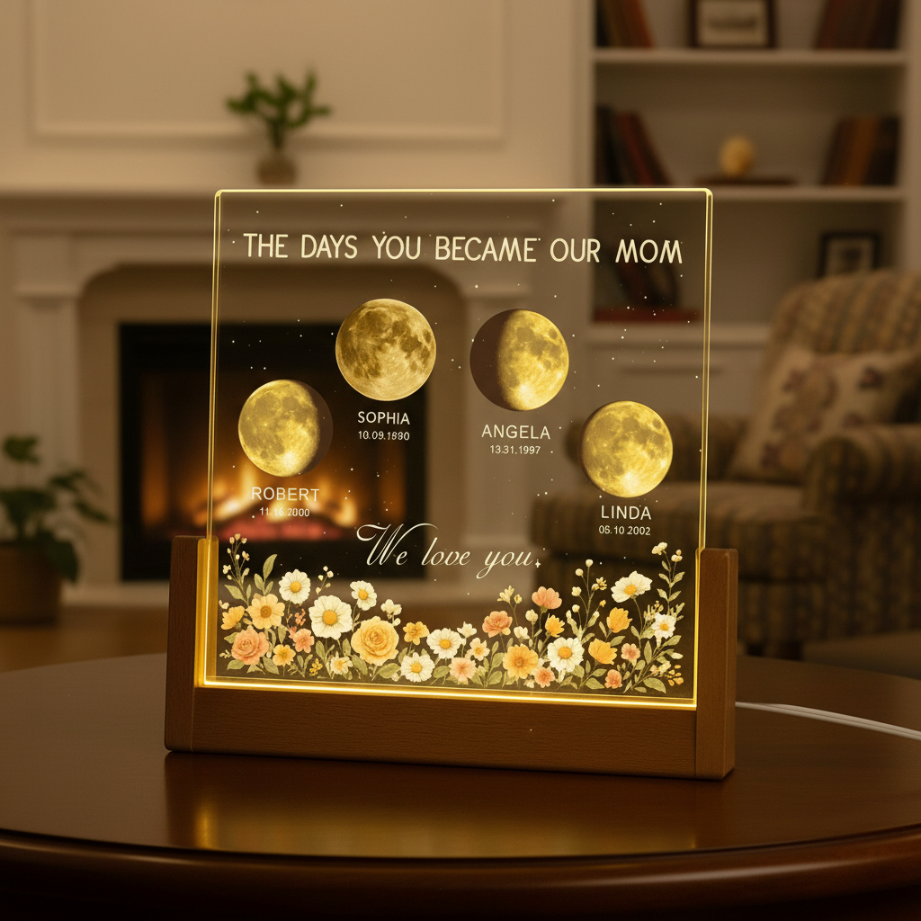 Custom Moon Phase Night Light With Kids' Names – Personalized Gift for Mom, Mommy’s Universe, Mother’s Day LED Lamp, Gift for Mama