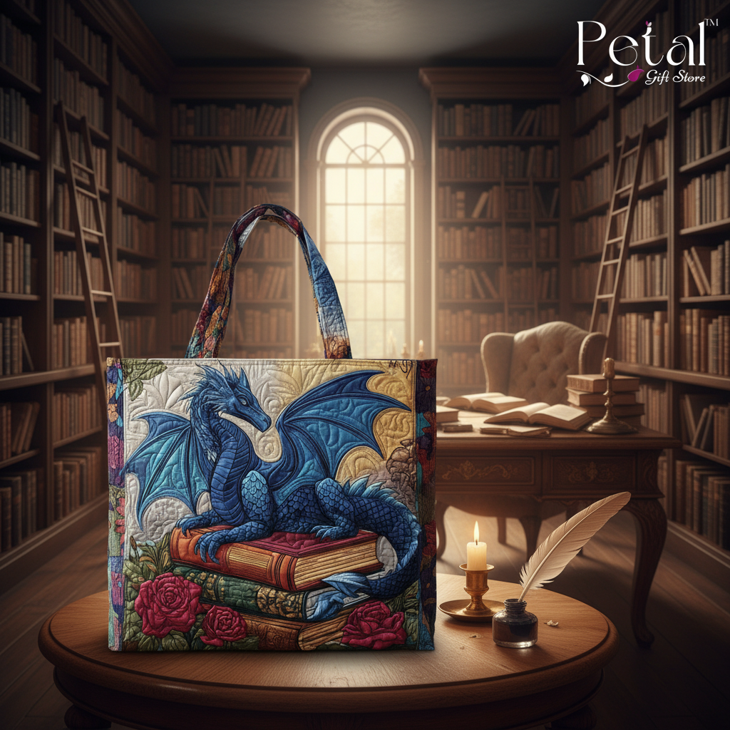 Dragon 3D All Over Printed Quilted Tote Bag, Dragon Shoulder Bag, Cute Dragon Bag, Handmade Patchwork Tote, Dragon Lover's Gift