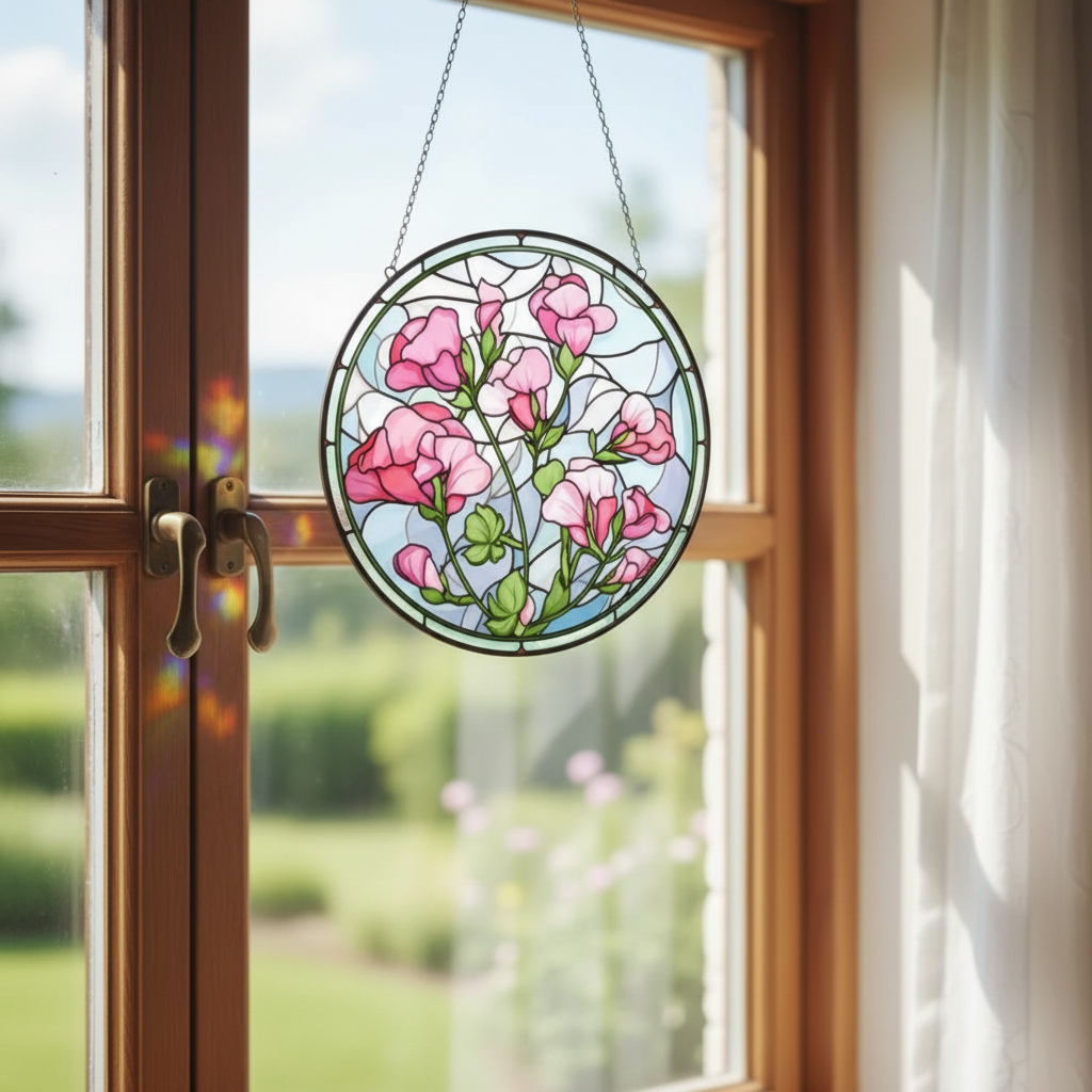 Personalized Birth Flower Stained Glass Round Mini Pill Box with Name & Mirror – Birthday Gift for Friends & Family