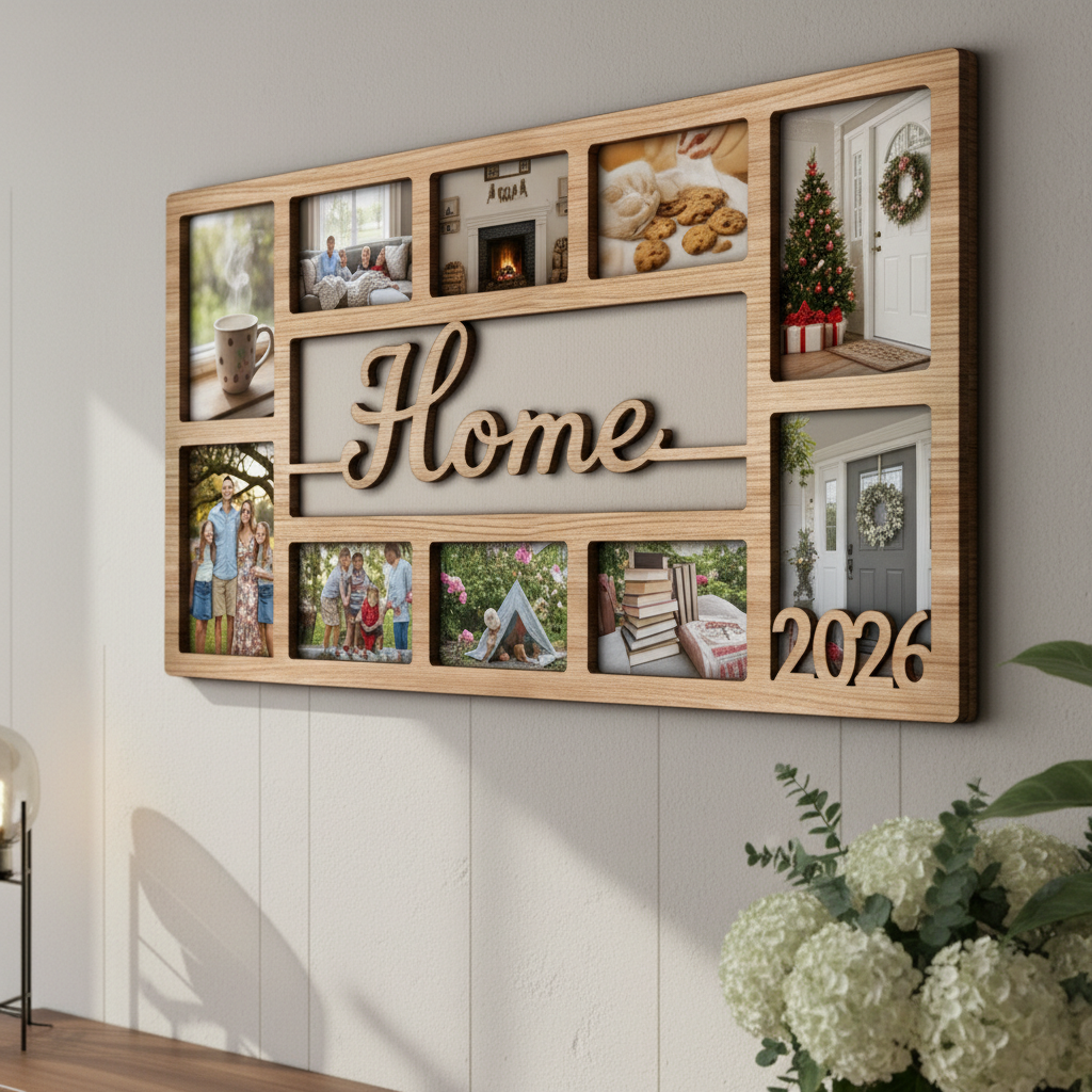 Custom Home Photo Frame – Personalized Wooden Collage Picture Display for Tabletop or Wall, Ideal Gift for Any Special Moment