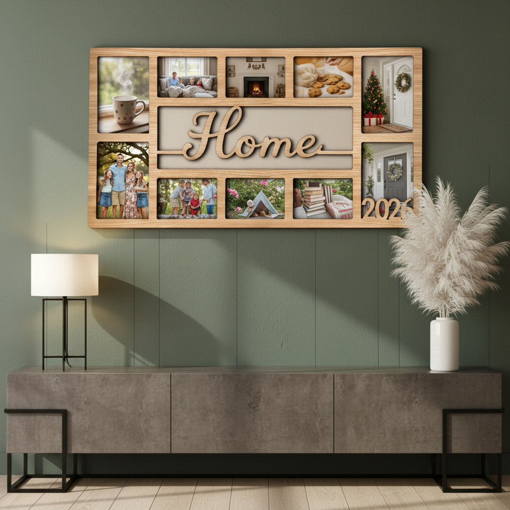 Custom Home Photo Frame – Personalized Wooden Collage Picture Display for Tabletop or Wall, Ideal Gift for Any Special Moment