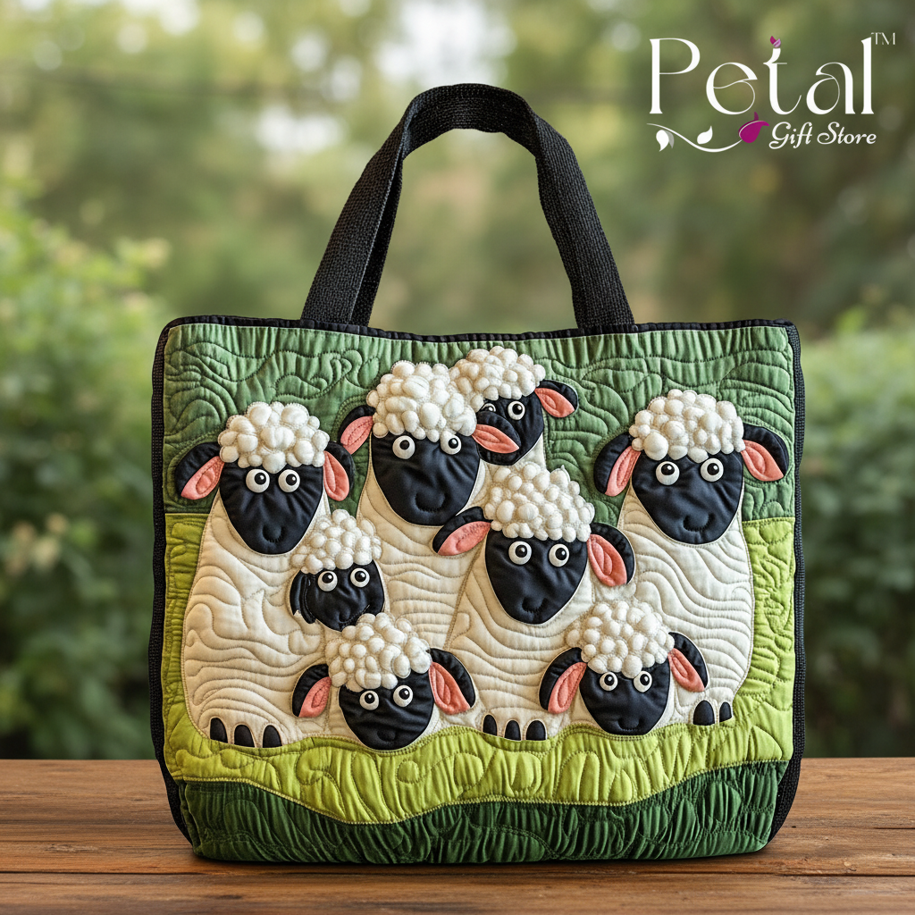 Sheep 3D All Over Printed Quilted Tote Bag, Cute Sheep Shoulder Bag, Handmade Patchwork Tote, Gift for Sheep Lovers