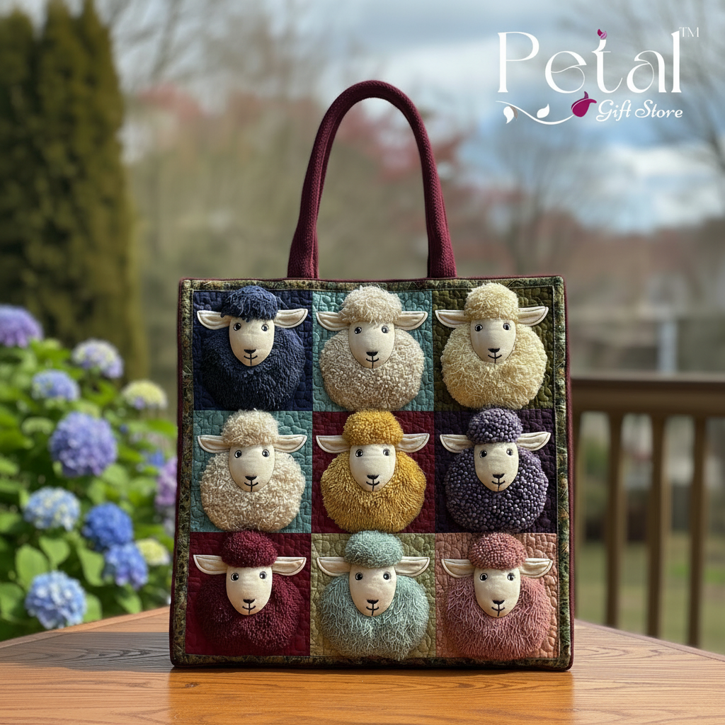 Sheep Shoulder Bag, 3D All Over Printed Quilted Tote Bag, Cute Sheep Bag, Handmade Patchwork Tote, Gift for Sheep Lovers