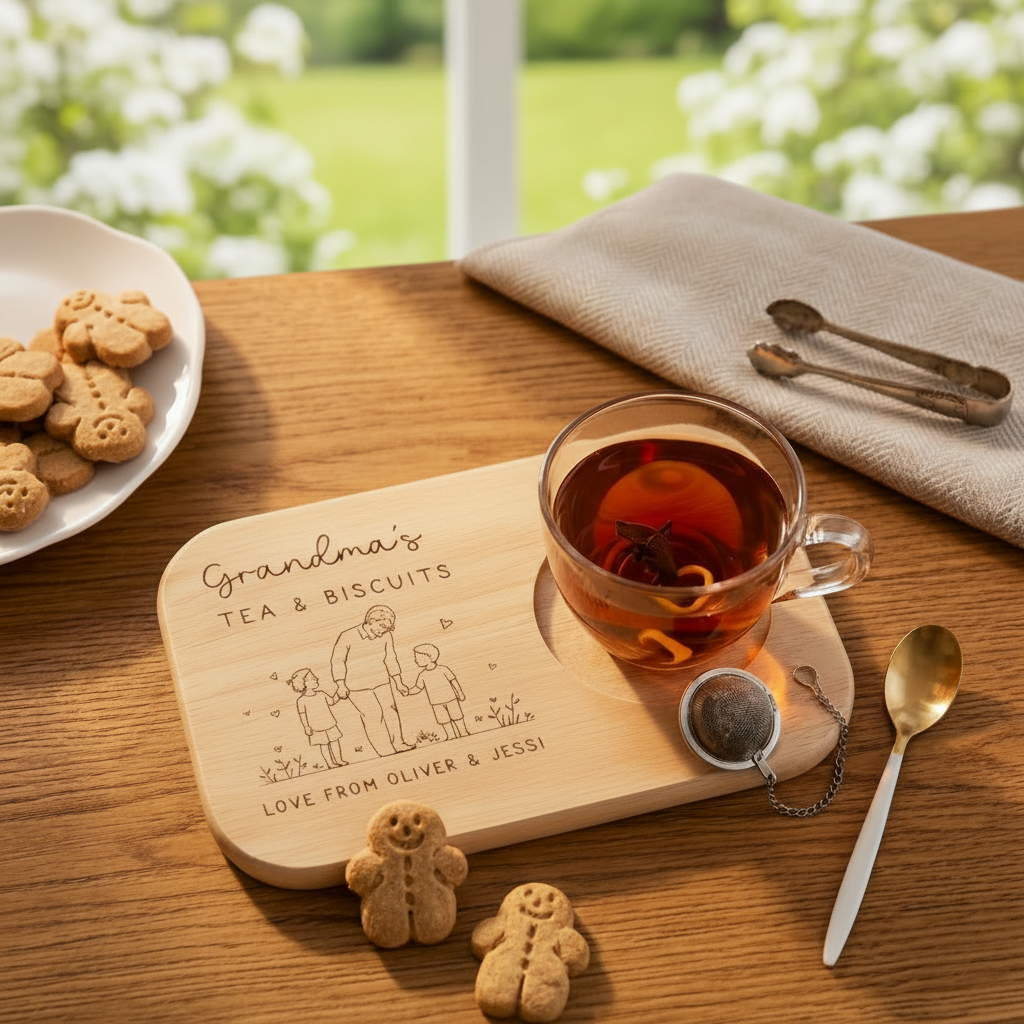 Personalised Wooden Tea & Biscuit Board,Engraved Wood Treat Tray,Wood Coffee Treat Board,Grandpa's gift,Anniversary Gifts