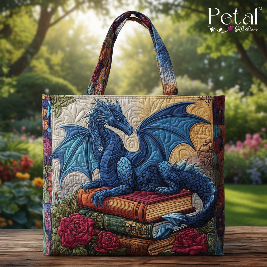 Dragon 3D All Over Printed Quilted Tote Bag, Dragon Shoulder Bag, Cute Dragon Bag, Handmade Patchwork Tote, Dragon Lover's Gift