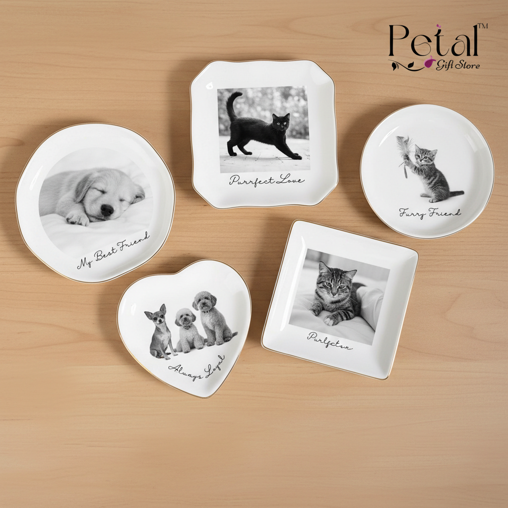 Custom Photo Pet Ceramic Jewelry Dish, Personalized Animal Photo Trinket Dish, Pet Mom Gift, Dog/Cat Keepsake Dish, Besties Forever Gift