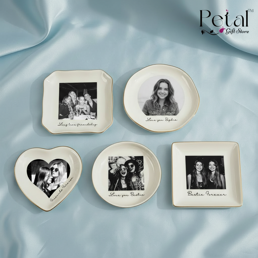 Personalized Photo Trinket Dish, Ceramic Trinket Tray for Best Friend, Custom Jewelry Ring Dish, Wedding Gift, Bridesmaid Proposal