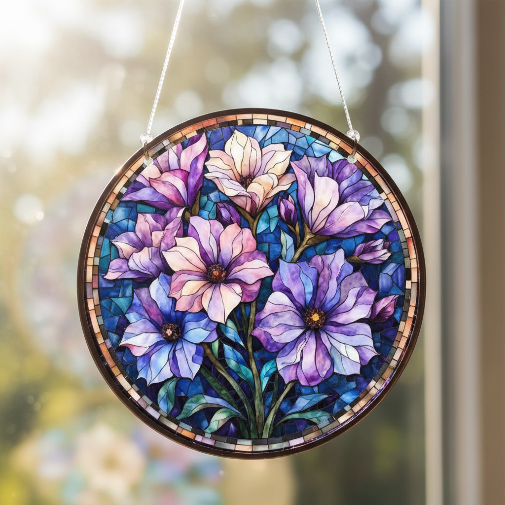 Personalized Birth Month Flower Stained Glass Suncatcher,custom Flowers Window Hanging,birthday Gift for Besties
