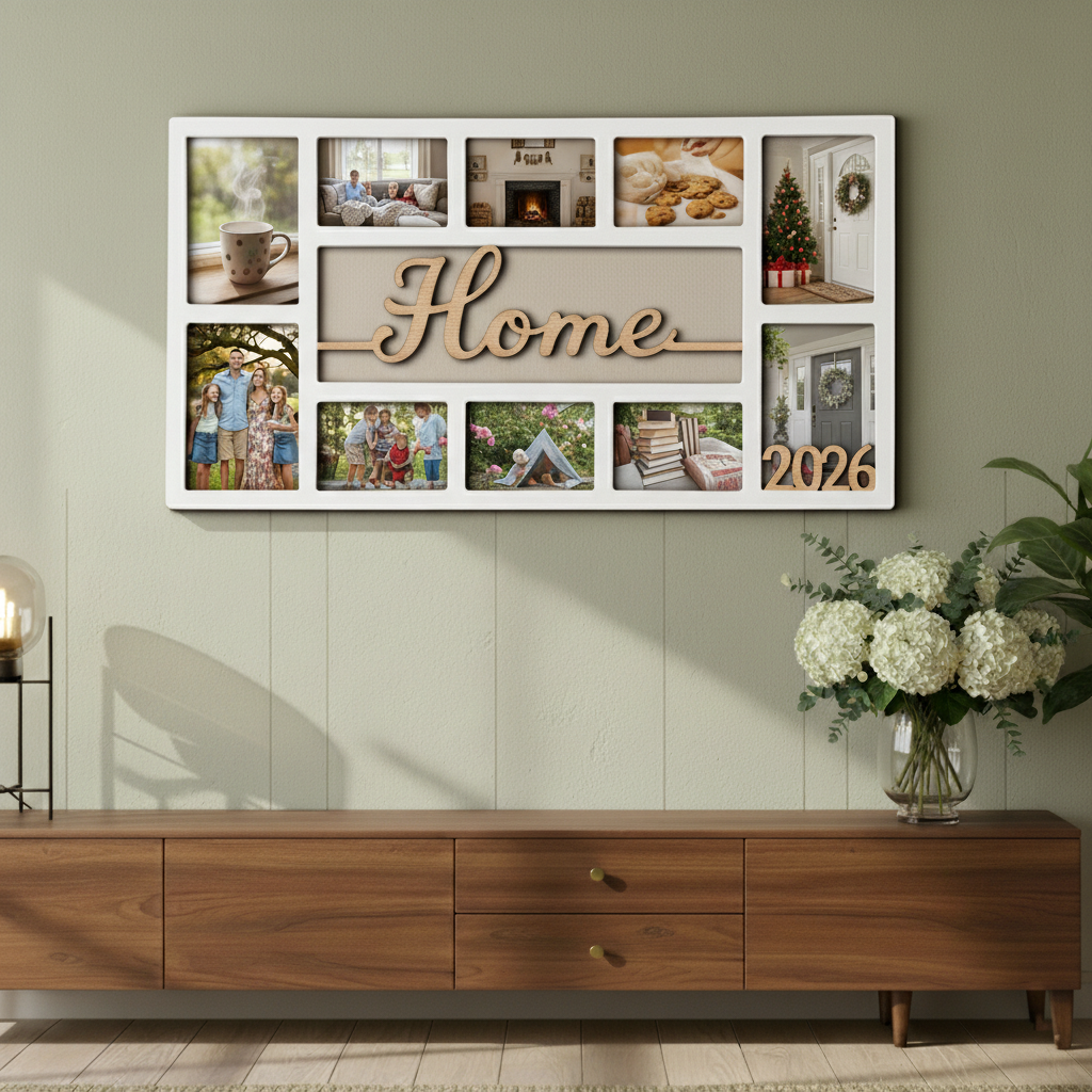 Custom Home Photo Frame – Personalized Wooden Collage Picture Display for Tabletop or Wall, Ideal Gift for Any Special Moment