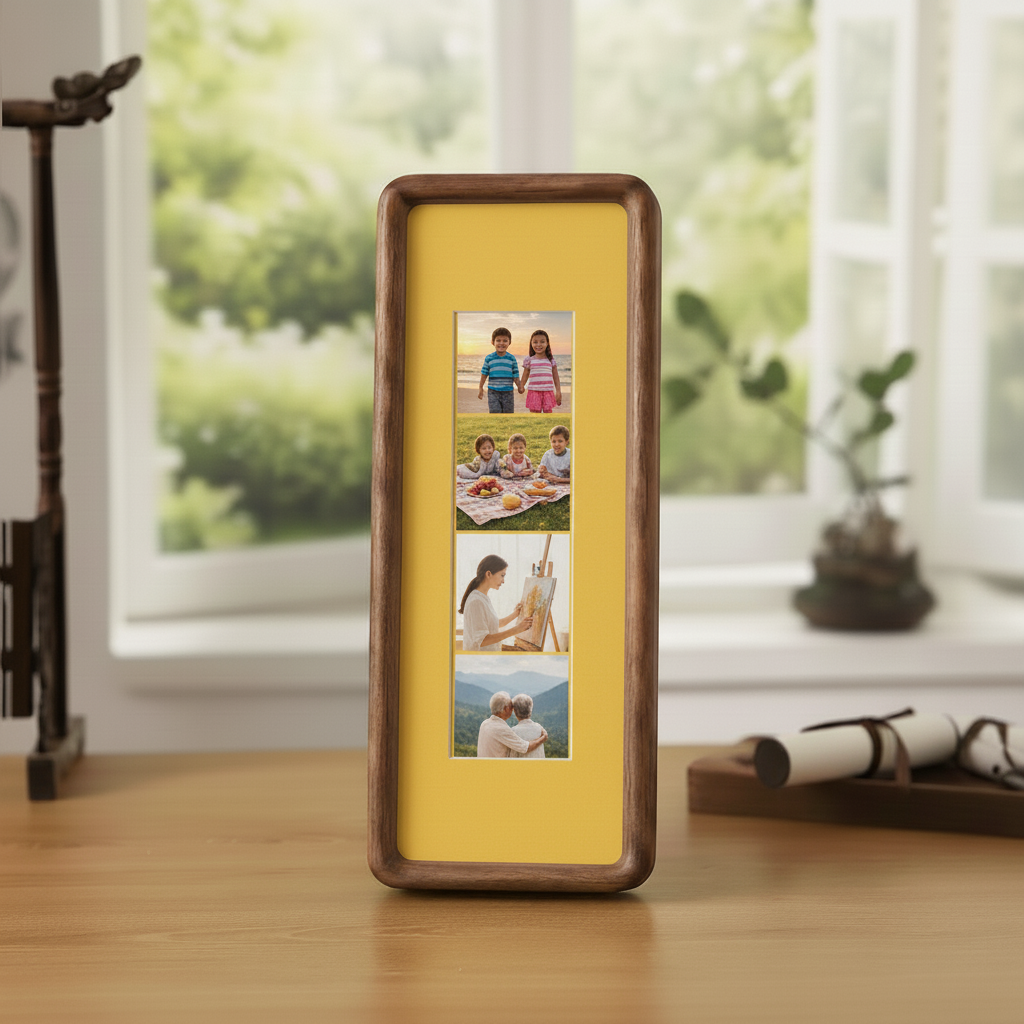 Photobooth Frame for Photo Strip Prints: Elongated Solid Wood Picture Frame with Coloured Mount, Ready to Hang for photoautomat print