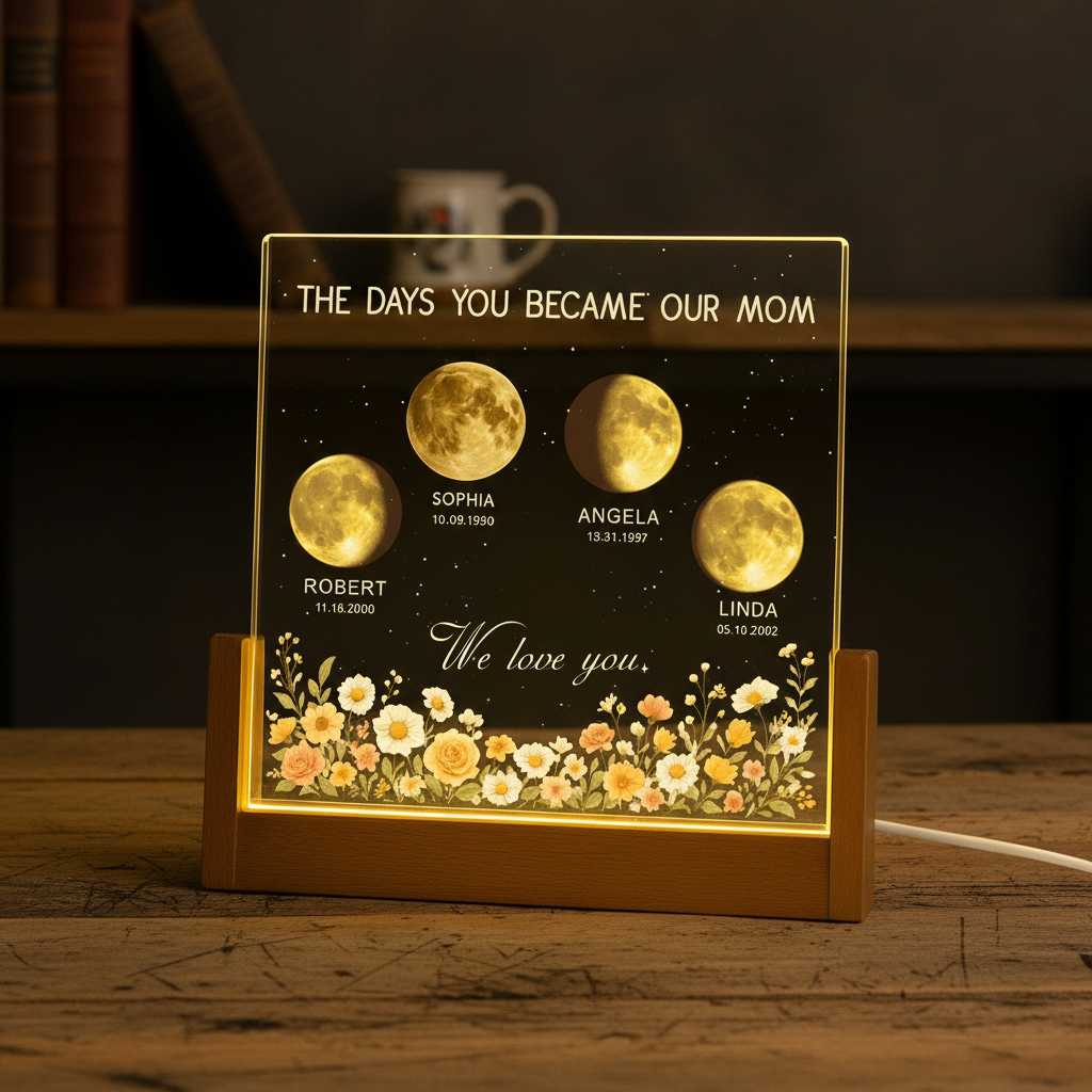 Custom Moon Phase Night Light With Kids' Names – Personalized Gift for Mom, Mommy’s Universe, Mother’s Day LED Lamp, Gift for Mama
