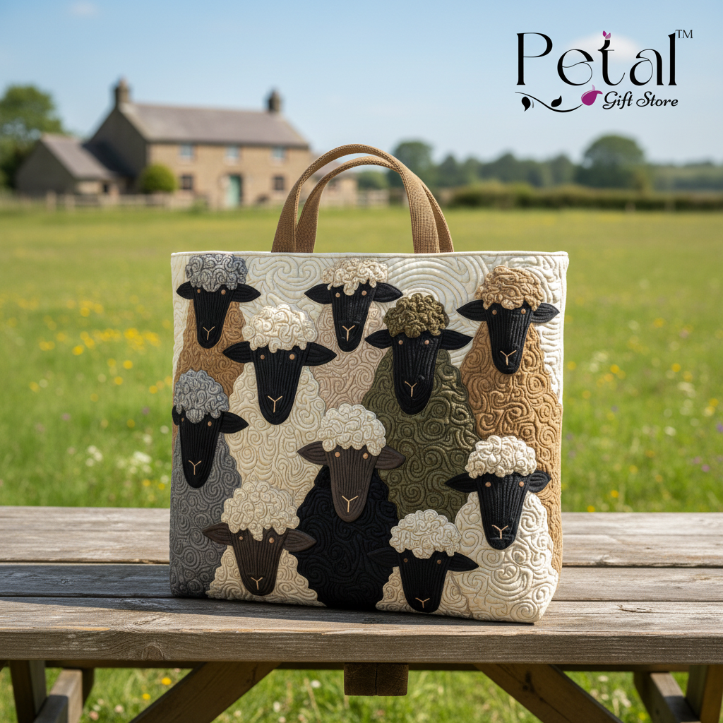 Cute Sheep 3D All Over Printed Quilted Tote Bag, Sheep Shoulder Bag, Handmade Patchwork Tote, Sheep Lover's Gift