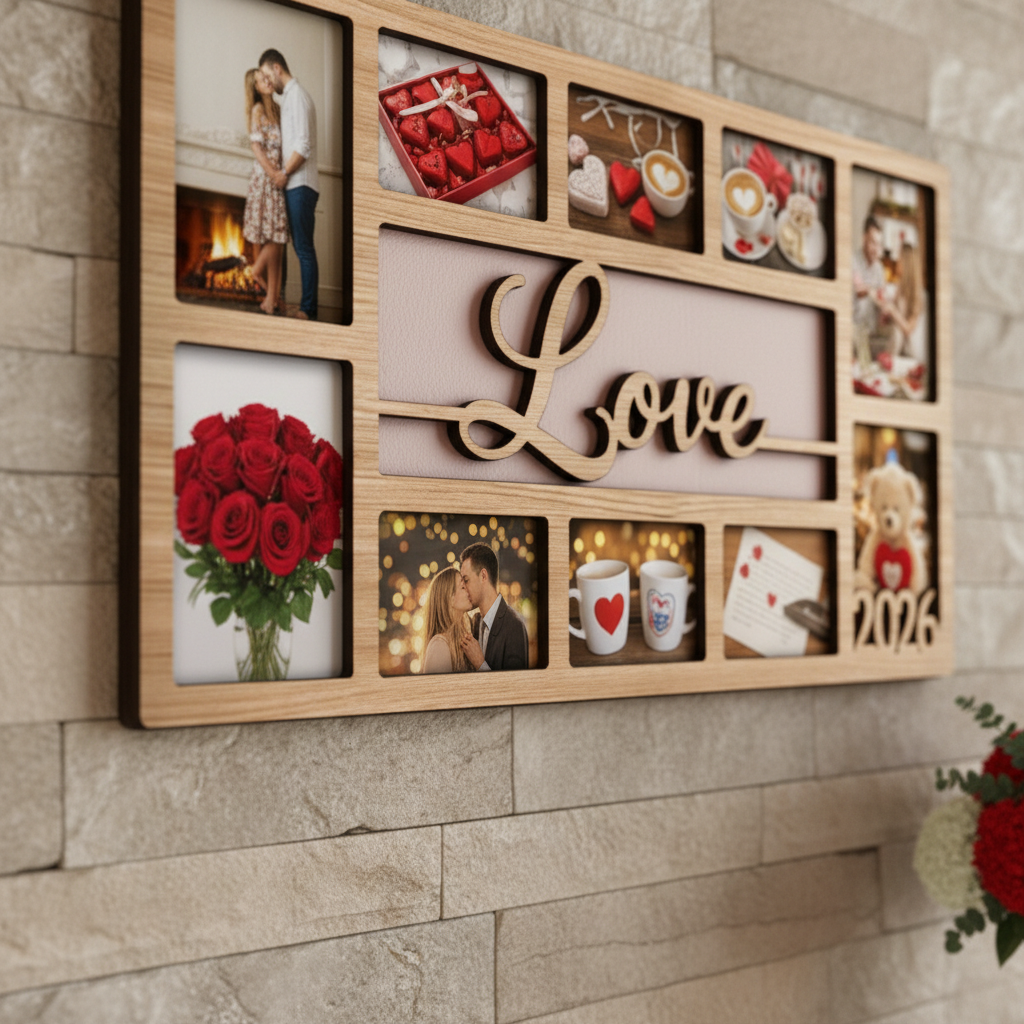 Custom LOVE Photo Frame – Personalized Wooden Collage Picture Display for Tabletop or Wall, Ideal Gift for Any Special Moment
