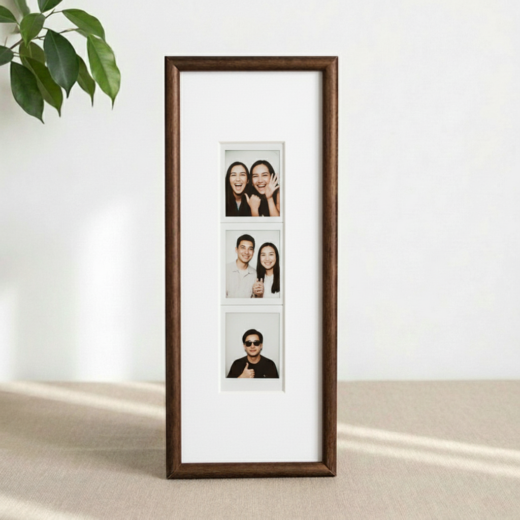 Photo Booth Frame for Photo Strips, Solid Walnut Wood Picture Frame, Long Photo Strip Holder for Photo Booth Prints