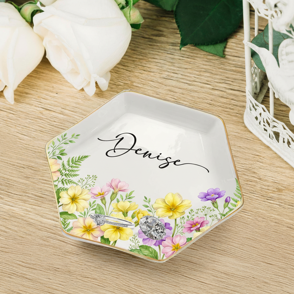 Personalised Birth Flower Trinket Dish_ Custom Birth Month Flower Trinket Dish, Wedding Bridesmaid Gift, Wildflower Ring Holder, Best Friend