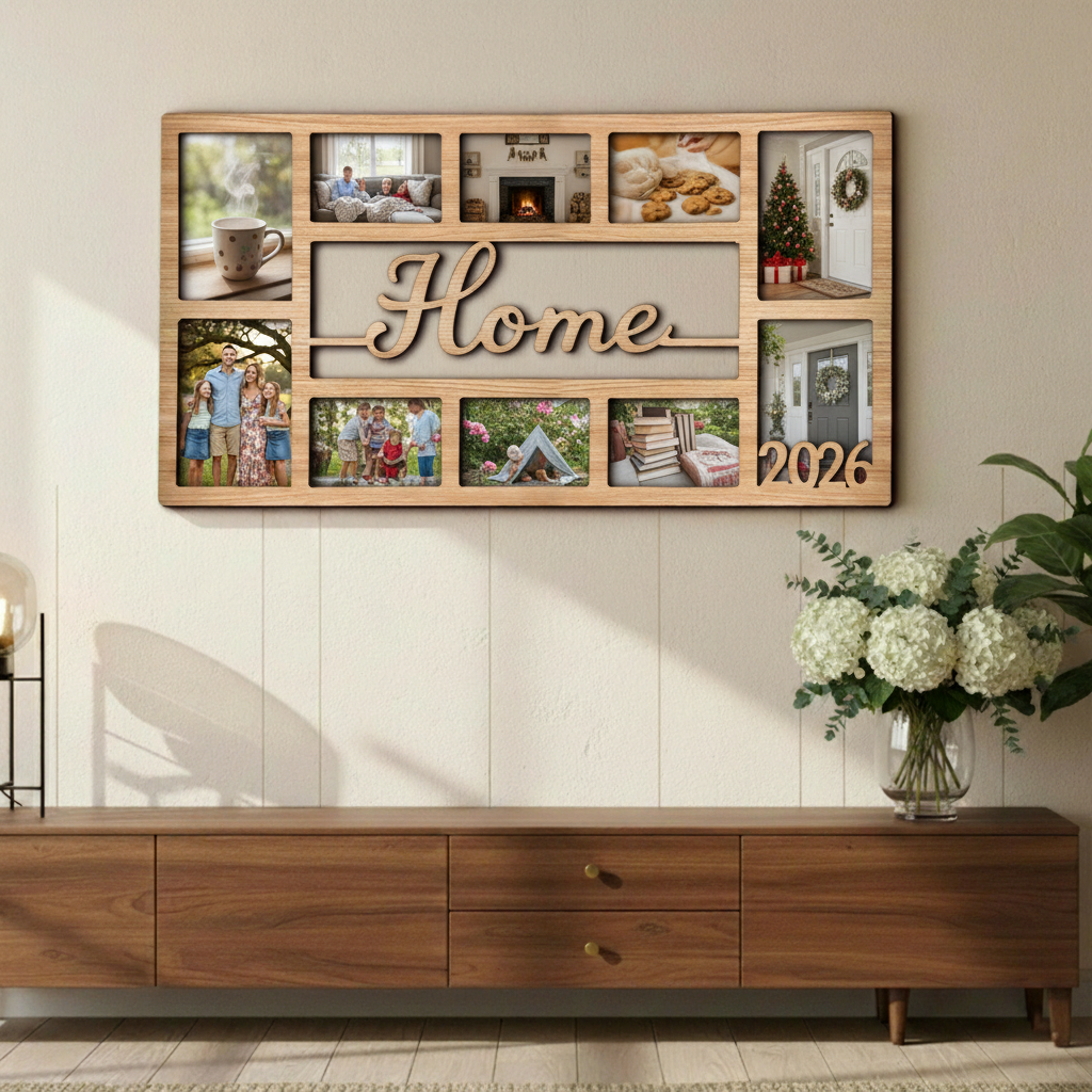 Custom Home Photo Frame – Personalized Wooden Collage Picture Display for Tabletop or Wall, Ideal Gift for Any Special Moment