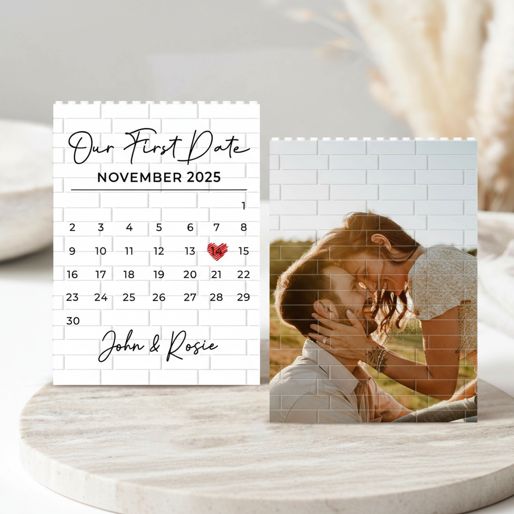Custom Couple Photo Building Blocks, Valentine Gift for Him, Building Brick Calendar Puzzle, Anniversary Gifts, Valentines Couples Gift