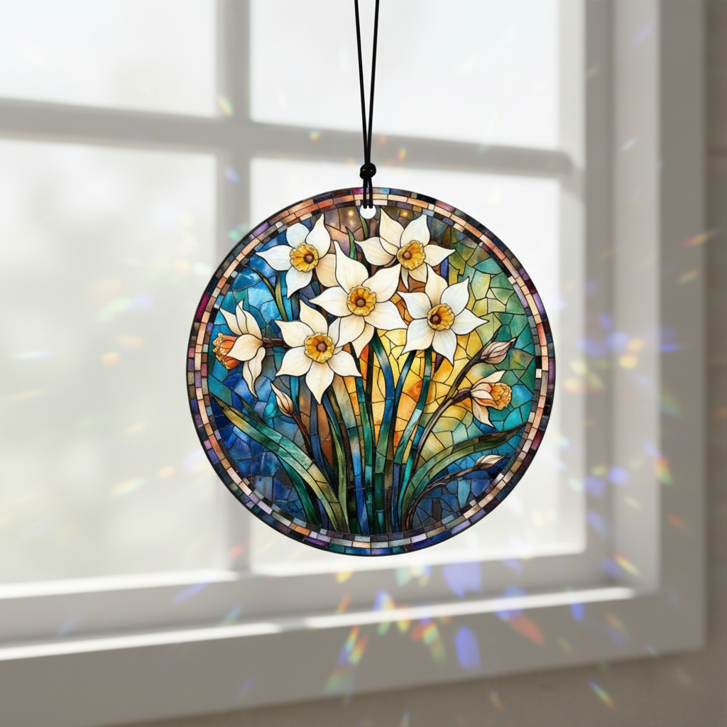 Personalized Birth Month Flower Stained Glass Suncatcher,custom Flowers Window Hanging,birthday Gift for Besties