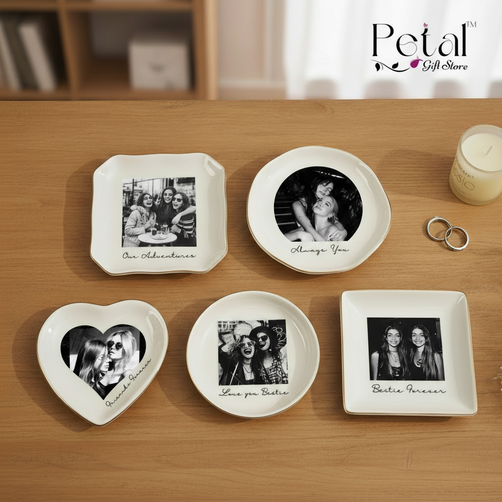 Personalised Photo Trinket Dish: Custom Jewelry Ring Dish, Wedding Gift, Bridesmaid Proposal, Trinket Tray for Best Friend, Bestie