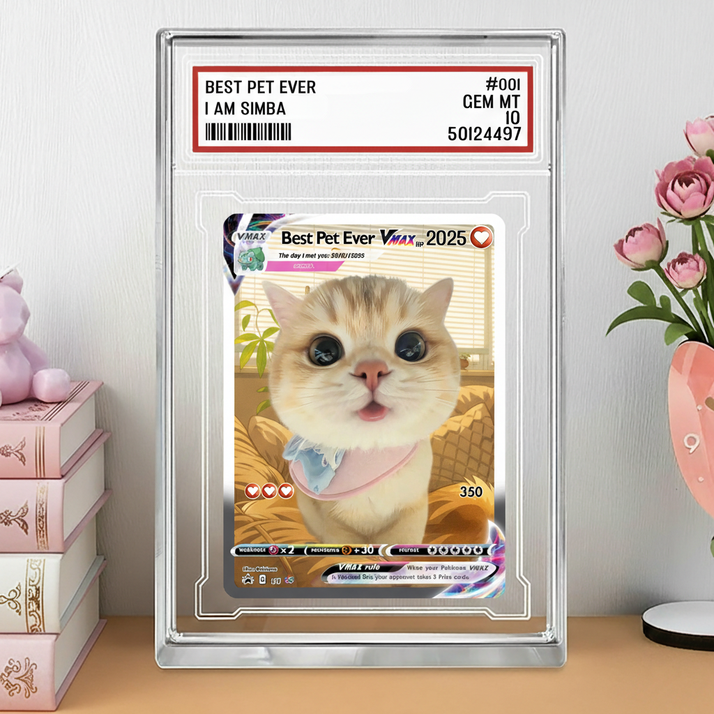 Personalized Cat Acrylic Card, Custom Couple Photo Anime Themed Gift for Anniversary,  Pokepet Trading Card, Love Card Gift