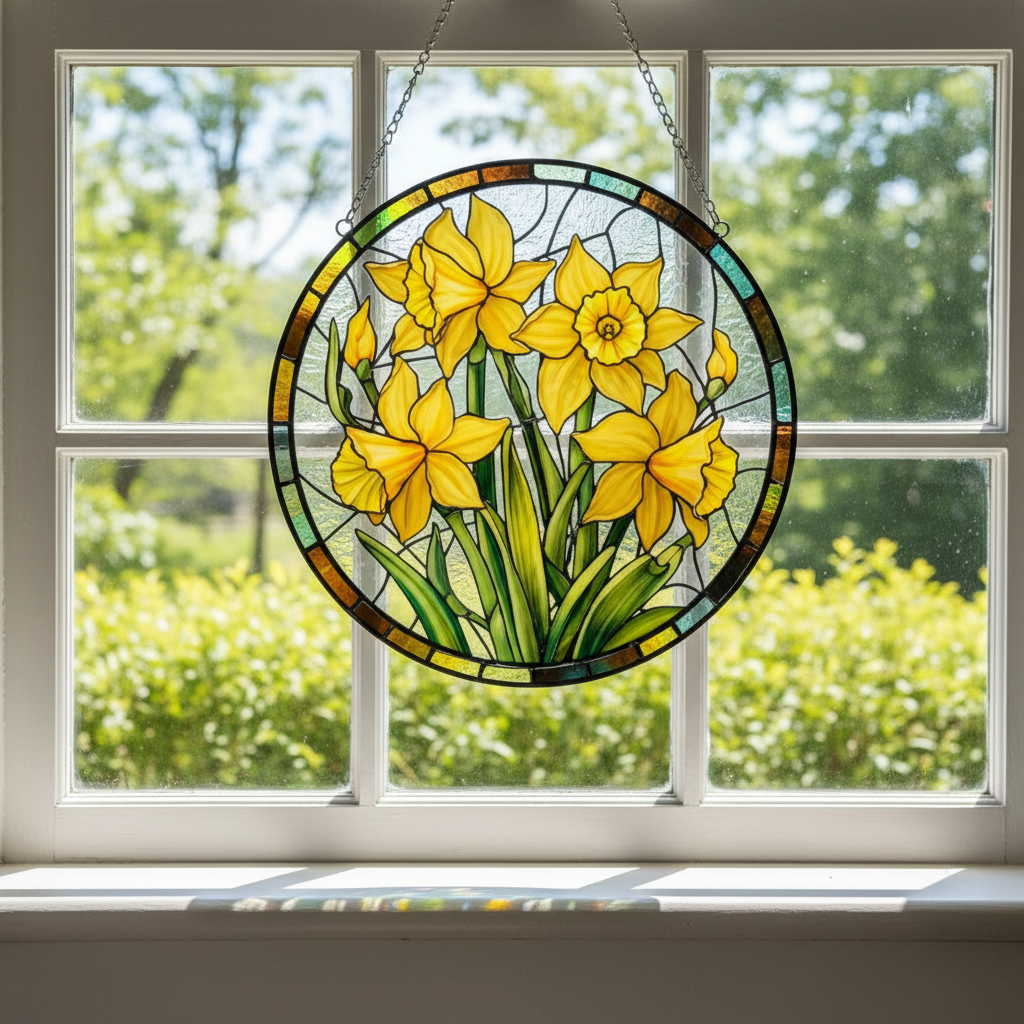 Custom Birth Month Flower Stained Glass Suncatcher, Personalized Mom’s Garden Gift, Window Hanging Suncatcher Ornament, Birth Flower Gift