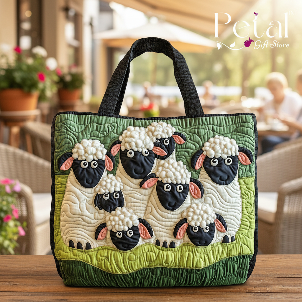 Sheep 3D All Over Printed Quilted Tote Bag, Cute Sheep Shoulder Bag, Handmade Patchwork Tote, Gift for Sheep Lovers
