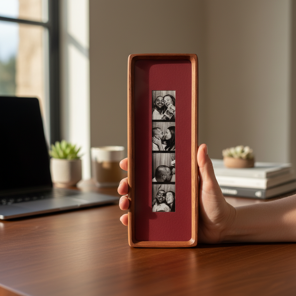 Photobooth Frame for Photo Strip Prints: Elongated Solid Wood Picture Frame with Coloured Mount, Ready to Hang for photoautomat print 2