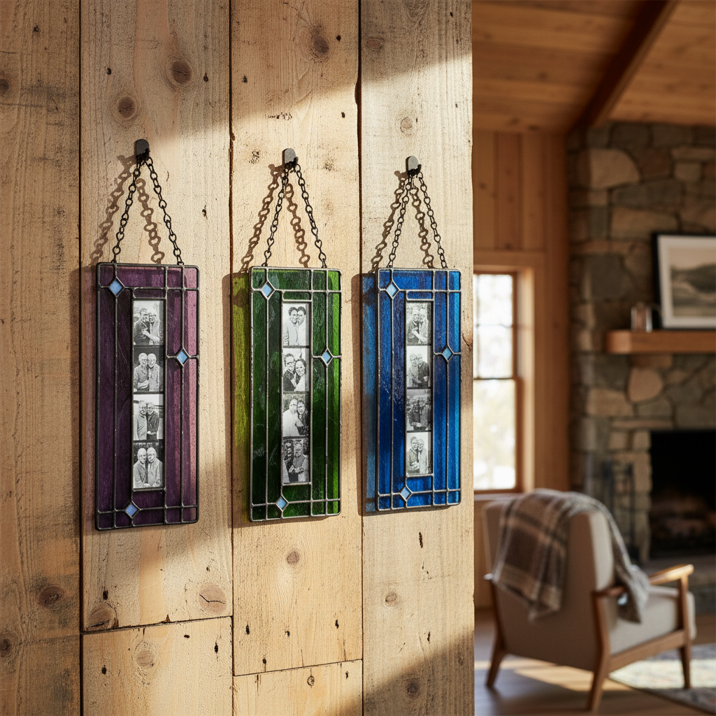 Photo Booth Photo Frame – Stained Glass Photo Booth Frame for 4x20cm Photo Strips, Hanging Window Display, Blank DIY Keepsake Gift