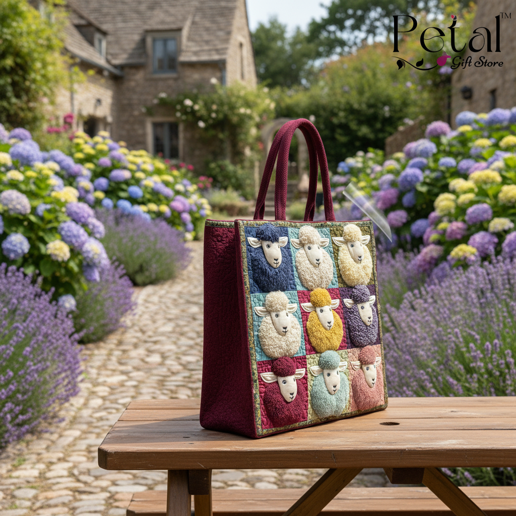 Sheep Shoulder Bag, 3D All Over Printed Quilted Tote Bag, Cute Sheep Bag, Handmade Patchwork Tote, Gift for Sheep Lovers