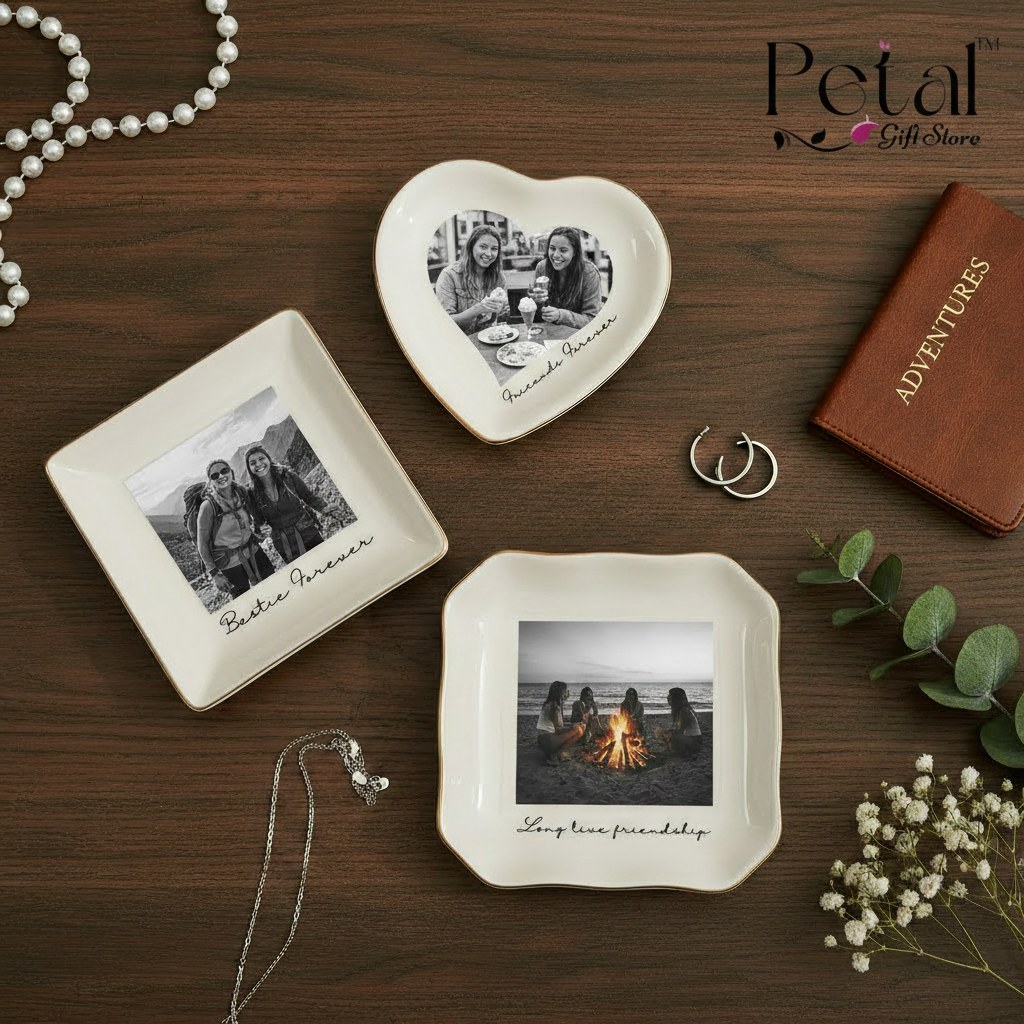 Personalized Photo Trinket Dish, Ceramic Trinket Tray for Best Friend, Custom Jewelry Ring Dish, Wedding Gift, Bridesmaid Proposal