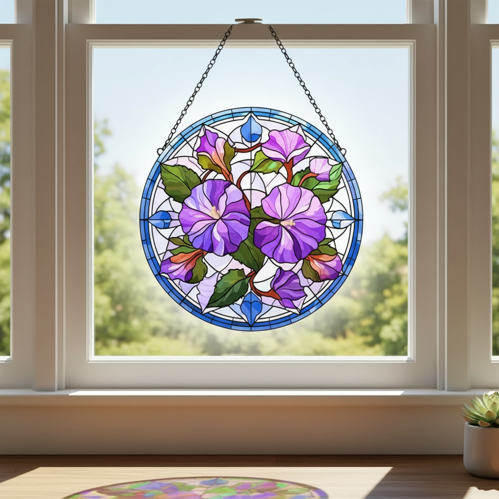 Personalized Birth Flower Stained Glass Round Mini Pill Box with Name & Mirror – Birthday Gift for Friends & Family