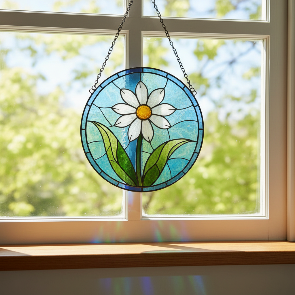 Personalized Birth Month Flower Stained Glass Style Suncatcher, Mom Garden Gift, Decorative Window Hanging Floral Ornament