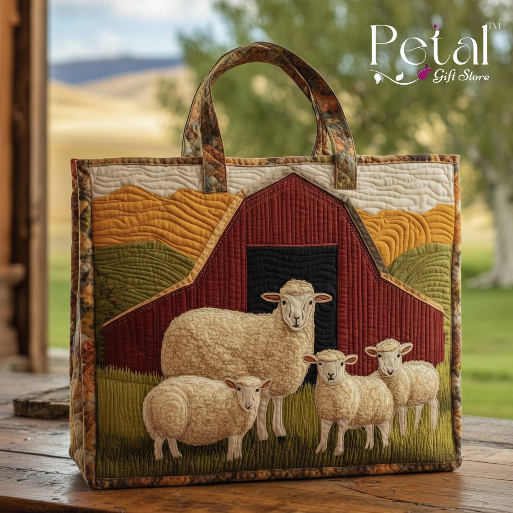 Sheep Patchwork Tote Bag, 3D All Over Printed Quilted Shoulder Bag, Cute Sheep Bag, Gift for Sheep Lovers