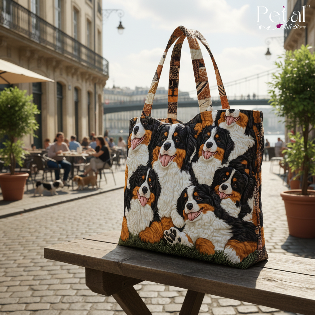 Bernese Mountain Dog 3D All Over Printed Quilted Tote Bag, Dog Shoulder Bag, Cute Dog Bag, Handmade Patchwork Tote, Dog Lover's Gift