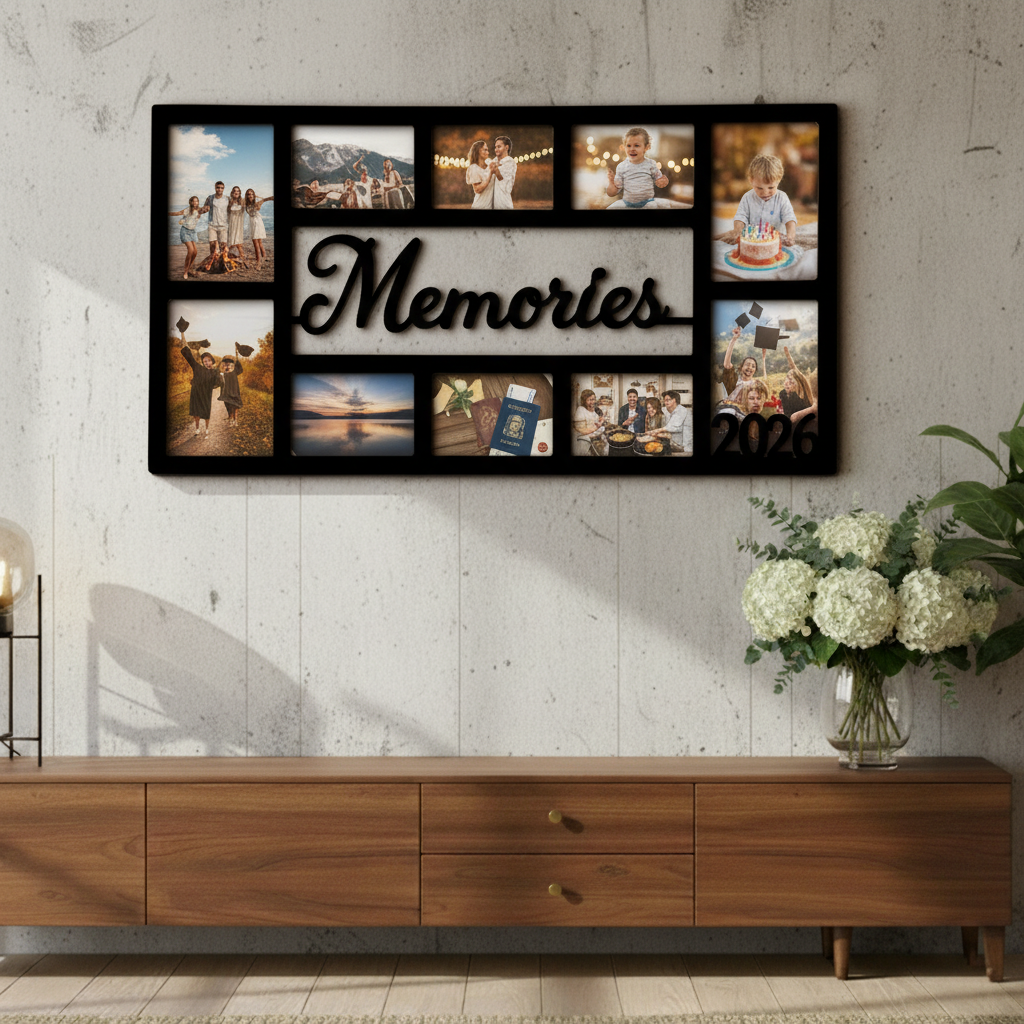 Custom MEMORIES Photo Frame – Personalized Wooden Collage Picture Display for Tabletop or Wall, Ideal Gift for Any Special Moment