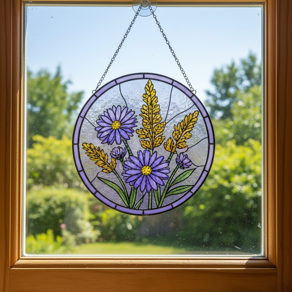 Custom Birth Month Flower Stained Glass Suncatcher, Personalized Mom’s Garden Window Decor, Floral Birth Flower Hanging Ornament Gift