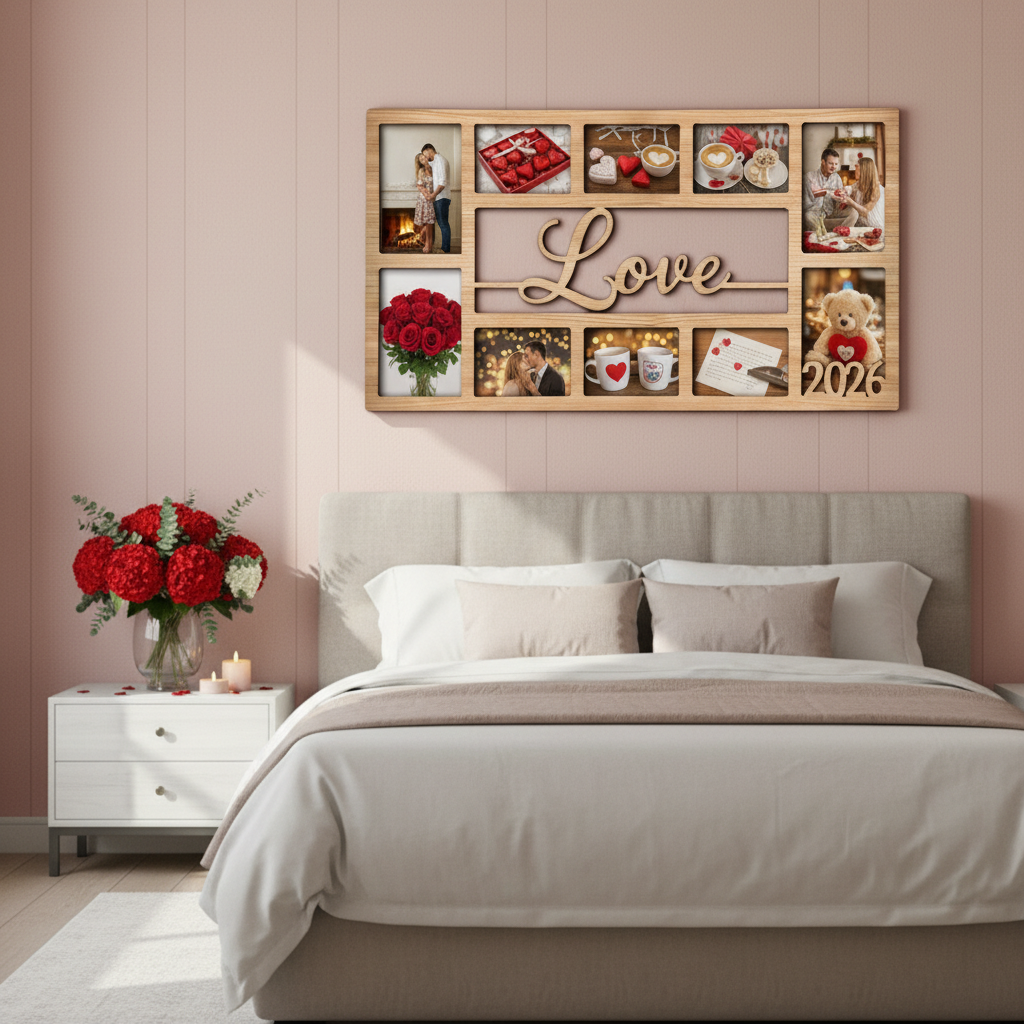 Custom LOVE Photo Frame – Personalized Wooden Collage Picture Display for Tabletop or Wall, Ideal Gift for Any Special Moment