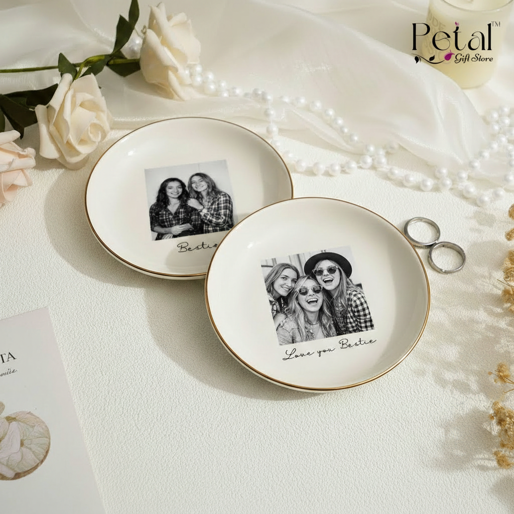 Personalized Photo Trinket Dish, Ceramic Trinket Tray for Best Friend, Custom Jewelry Ring Dish, Wedding Gift, Bridesmaid Proposal