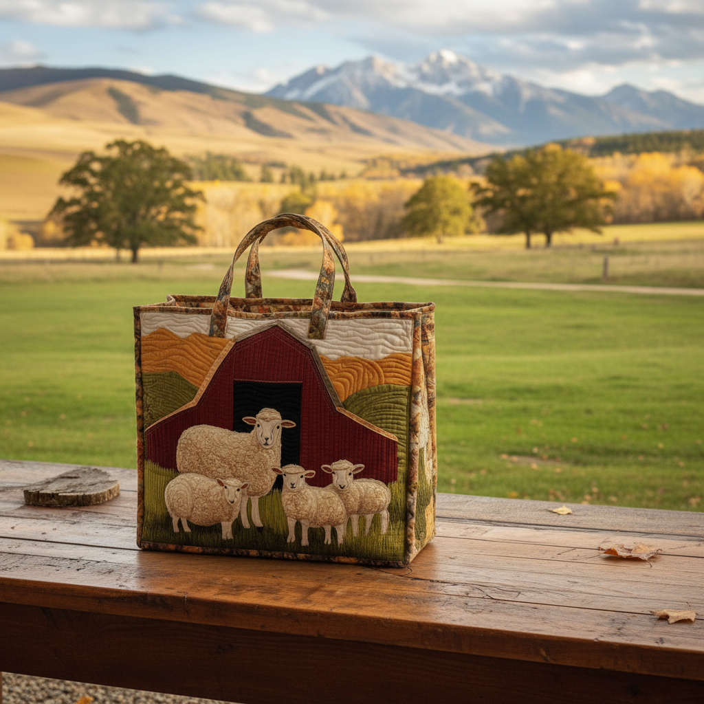 Sheep Patchwork Tote Bag, 3D All Over Printed Quilted Shoulder Bag, Cute Sheep Bag, Gift for Sheep Lovers