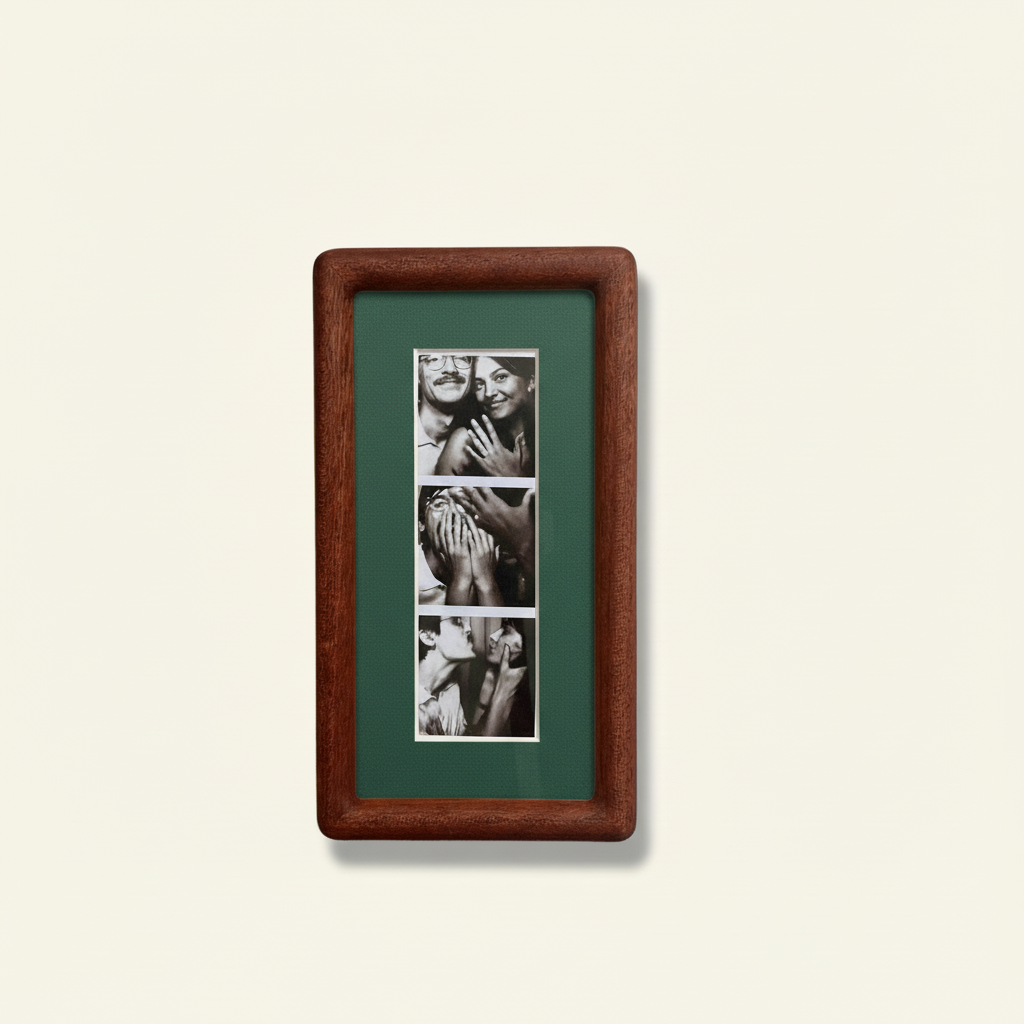 Walnut Photo Strip Frame Handmade, Retro Photobooth Frame with Color Mount, Picture Frame for Desk or Wall, Unique Memory Gift