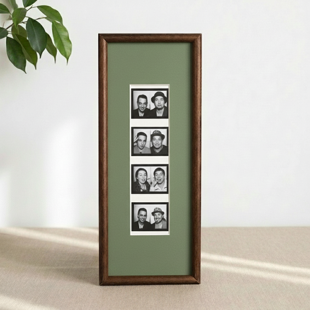Photo Booth Frame for Photo Strips, Solid Walnut Wood Picture Frame, Long Photo Strip Holder for Photo Booth Prints