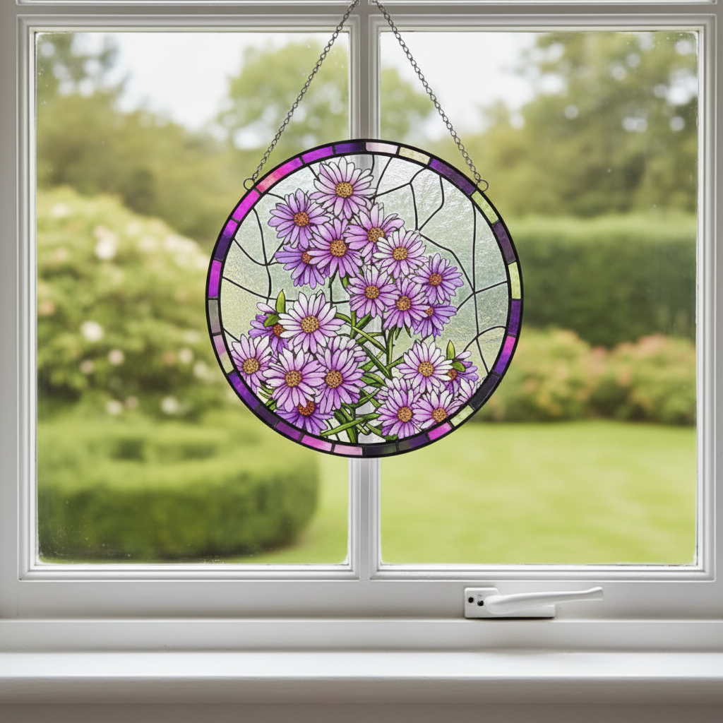 Custom Birth Month Flower Stained Glass Suncatcher, Personalized Mom’s Garden Gift, Window Hanging Suncatcher Ornament, Birth Flower Gift