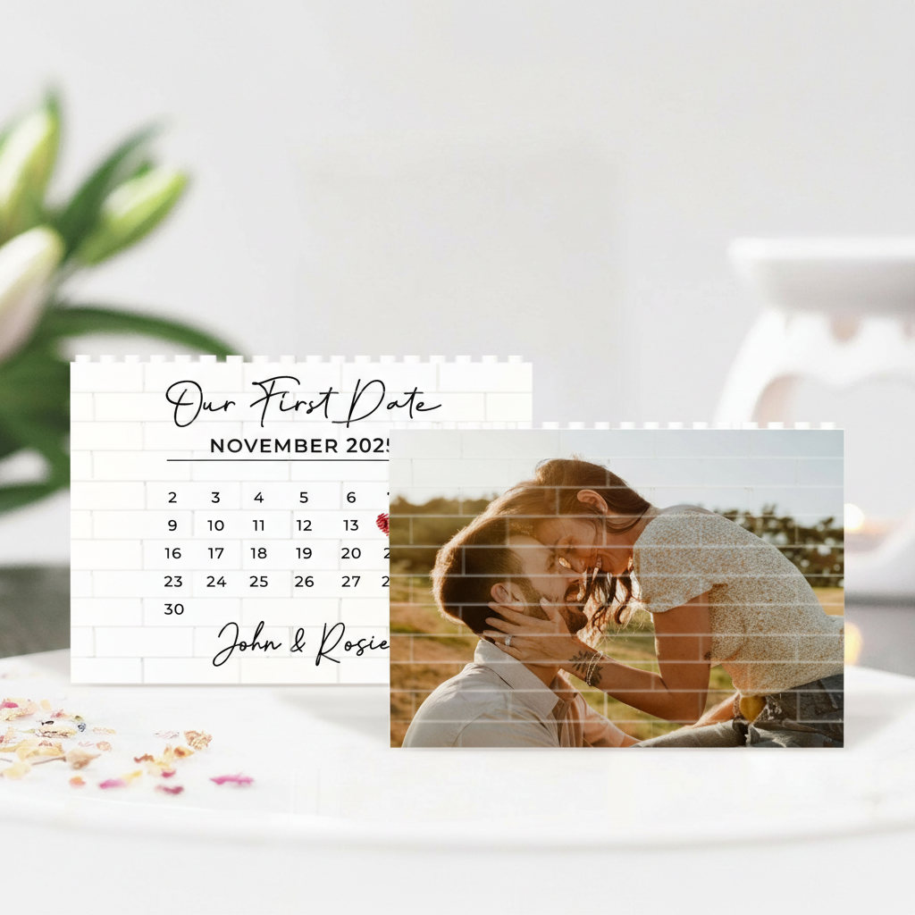 Custom Couple Photo Building Blocks, Valentine Gift for Him, Building Brick Calendar Puzzle, Anniversary Gifts, Valentines Couples Gift