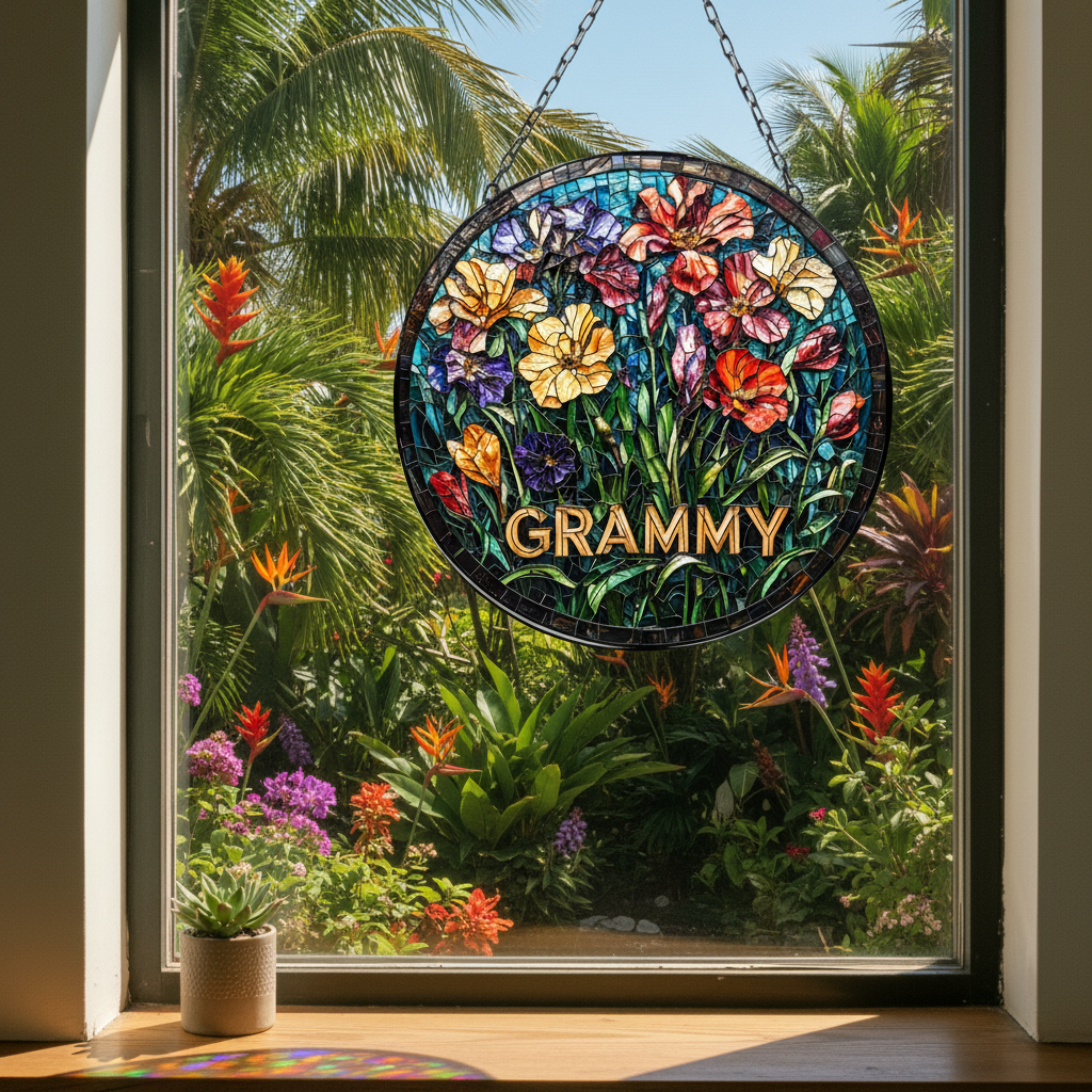 GRAMMY Floral Suncatcher Window Decor Artful Gift for Grandmother Grandma Mothers Day Christmas Birt