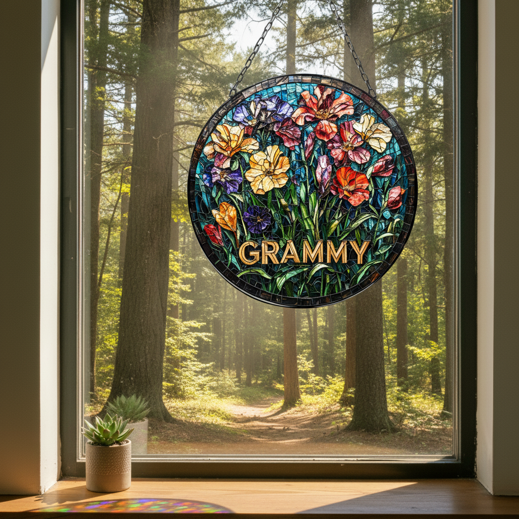 GRAMMY Floral Suncatcher Window Decor Artful Gift for Grandmother Grandma Mothers Day Christmas Birt