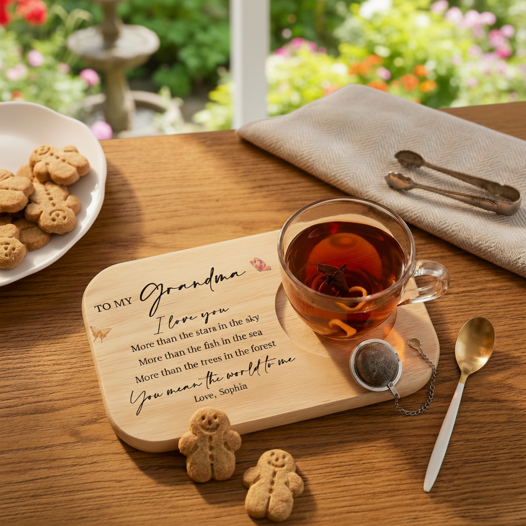 Personalized Wooden Tea & Biscuit Tray for Grandmother – Mother’s Day Gift, Grandma Tea Tray