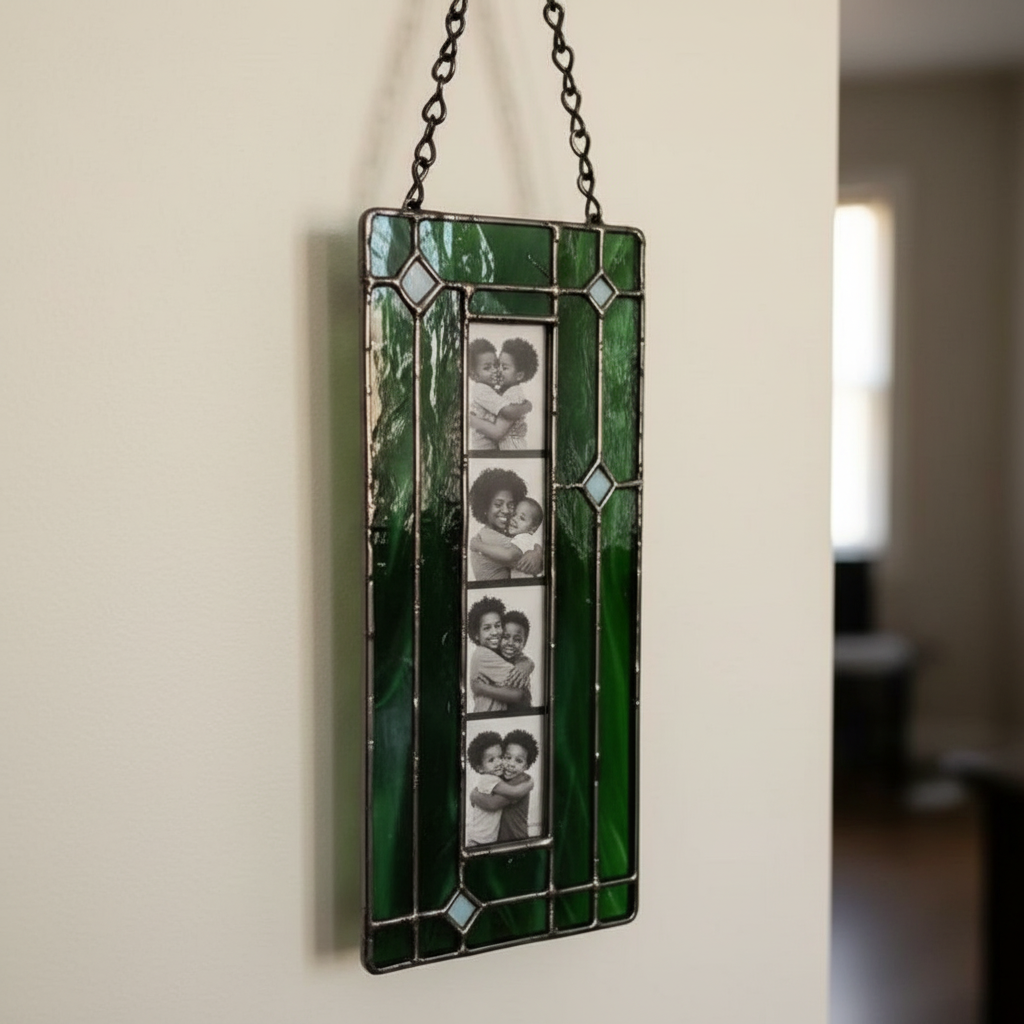 Photo Booth Photo Frame – Stained Glass Photo Booth Frame for 4x20cm Photo Strips, Hanging Window Display, Blank DIY Keepsake Gift